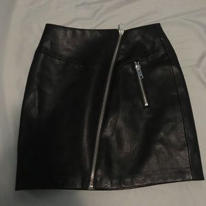 Black Leather Mini-Skirt with Silver Hardware